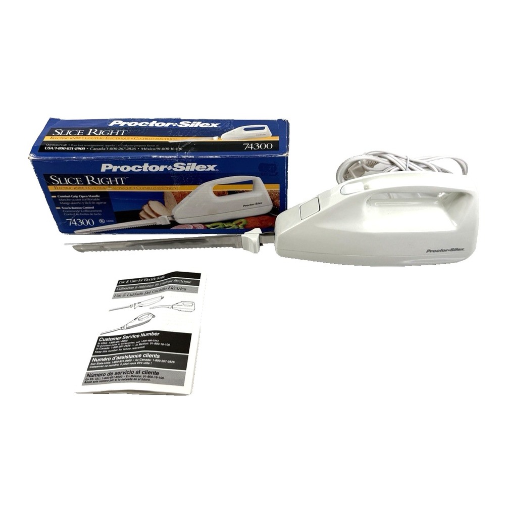 Proctor Silex 74300 Slice Right Electric Knife White with Blades and Manual